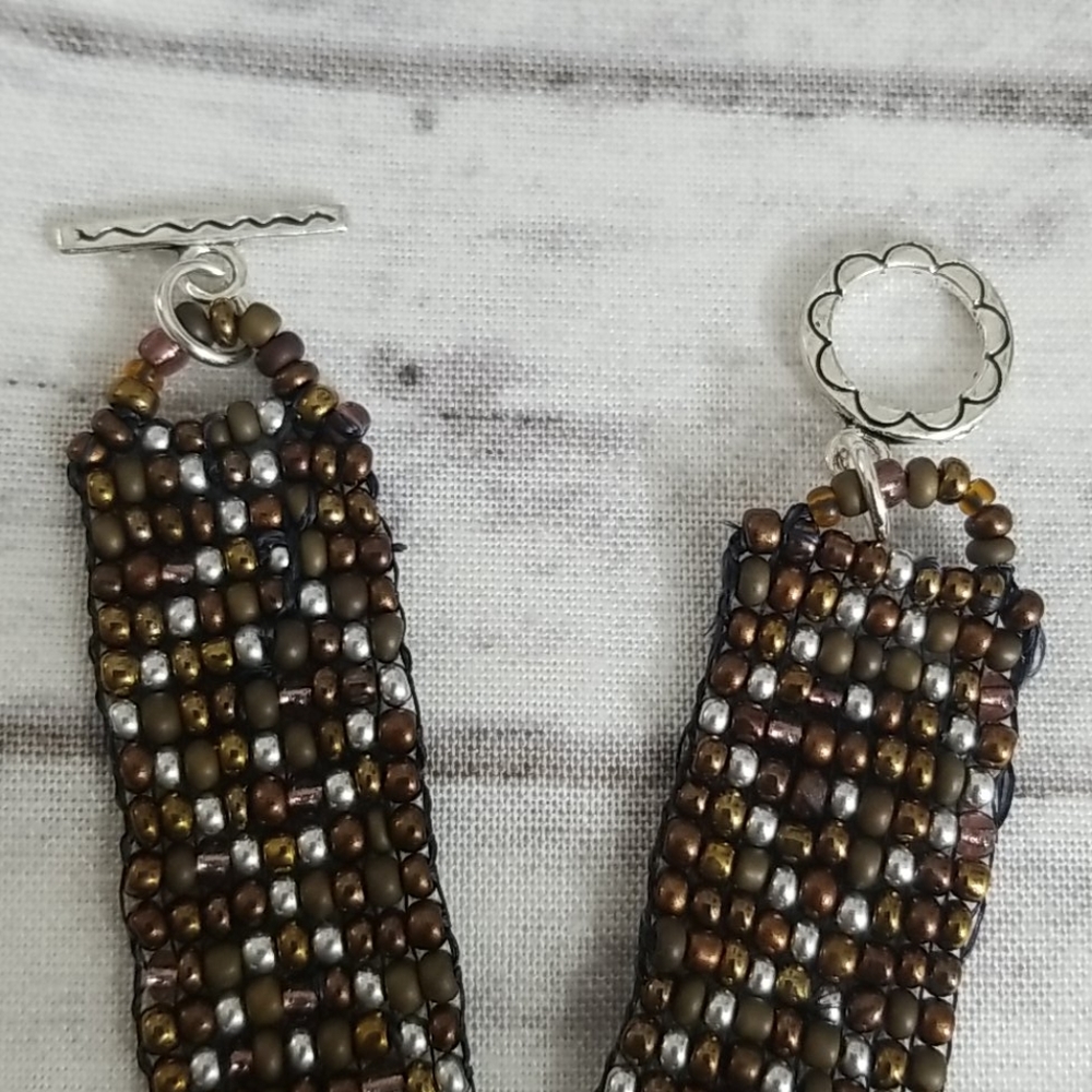 Brown, silver loom beaded bracelet - Picture 4 of 8